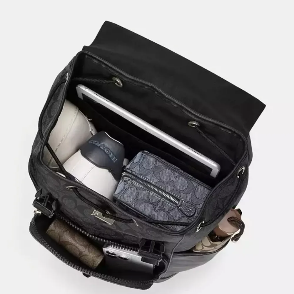 New! Track Backpack In Colorblock Signature Canvas - Picture 3 of 5